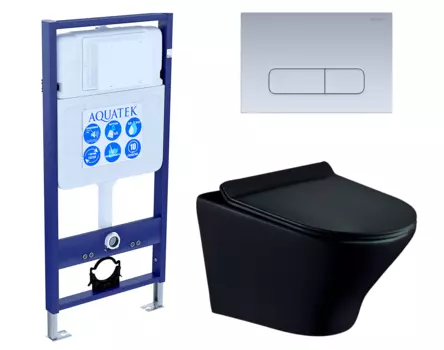 Комплект 3 в 1 инсталляция Акватек Standart 50 + Унитаз подвесной Esbano Aster ESUPASTEBM черный с кнопкой хром матовой INS-0000012 + ESUPASTEBM + KDI-0000014