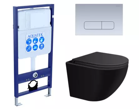 Комплект 3 в 1 инсталляция Акватек Standart 50 + Подвесной унитаз SinteSi EVI черный с кнопкой хром матовой INS-0000012 + SIN-TS-EVI-151BM + KDI-0000014