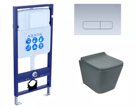 Комплект 3 в 1 инсталляция Акватек Standart 50 + Унитаз подвесной Weltwasser WW SK Gelbach 041 MT-GR серый с кнопкой хром матовой INS-0000012 + 10000008263 + KDI-0000014