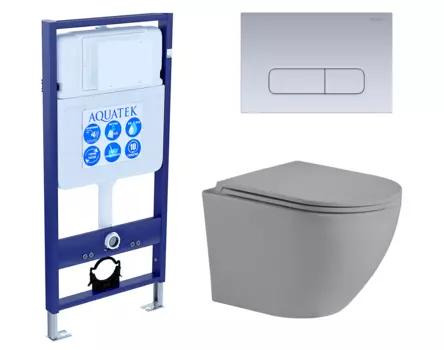 Комплект 3 в 1 инсталляция Акватек Standart 50 + Унитаз подвесной Weltwasser WW Merzbach 043 MT-GR серый с кнопкой хром матовой INS-0000012 + 10000003708 + KDI-0000014