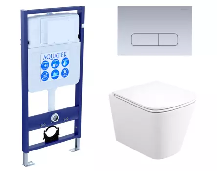 Комплект 3 в 1 инсталляция Акватек Standart 50 + Унитаз подвесной Enio Binario EN4215896 с кнопкой хром матовой INS-0000012 + EN4215896 + KDI-0000014