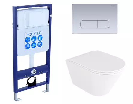 Комплект 3 в 1 инсталляция Акватек Standart 50 + Унитаз подвесной Enio Cento EN4280110 с кнопкой хром матовой INS-0000012 + EN4280110 + KDI-0000014