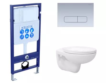 Комплект 3 в 1 инсталляция Акватек Standart 50 + Унитаз подвесной Enio Ekos EN0170571 с кнопкой хром матовой INS-0000012 + EN0170571 + KDI-0000014