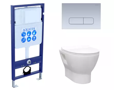 Комплект 3 в 1 инсталляция Акватек Standart 50 + Унитаз подвесной Enio Nativo EN1270551 с кнопкой хром матовой INS-0000012 + EN1270551 + KDI-0000014