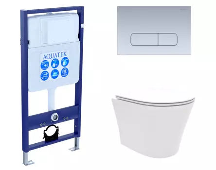 Комплект 3 в 1 инсталляция Акватек Standart 50 + Унитаз подвесной Enio Neo EN5370588 с кнопкой хром матовой INS-0000012 + EN5370588 + KDI-0000014