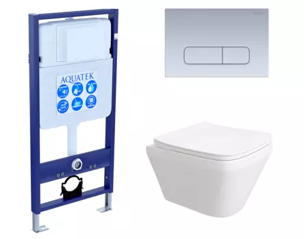 Комплект 3 в 1 инсталляция Акватек Standart 50 + Унитаз подвесной Enio Vicino EN9170544 с кнопкой хром матовой INS-0000012 + EN9170544 + KDI-0000014