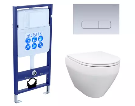 Комплект 3 в 1 инсталляция Акватек Standart 50 + Унитаз подвесной Enio Cono EN2870522 с кнопкой хром матовой INS-0000012 + EN2870522 + KDI-0000014