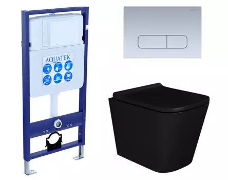 Комплект 3 в 1 инсталляция Акватек Standart 50 + Унитаз подвесной Enio Binario BL EN4180225 черный с кнопкой хром матовой INS-0000012 + EN4180225 + KDI-0000014