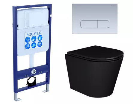 Комплект 3 в 1 инсталляция Акватек Standart 50 + Унитаз подвесной Enio Cento BL EN4280035 черный с кнопкой хром матовой INS-0000012 + EN4280035 + KDI-0000014