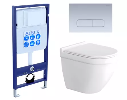 Комплект 3 в 1 инсталляция Акватек Standart 50 + Унитаз подвесной Enio Pulito EN1170052 с кнопкой хром матовой INS-0000012 + EN1170052 + KDI-0000014