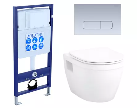 Комплект 3 в 1 инсталляция Акватек Standart 50 + Унитаз подвесной Enio Bolo EN8350034 с кнопкой хром матовой INS-0000012 + EN8350034 + KDI-0000014