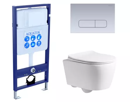 Комплект 3 в 1 инсталляция Акватек Standart 50 + Унитаз подвесной CeruttiSpa Sella PP 9738 с кнопкой хром матовой INS-0000012 + 9738 + KDI-0000014