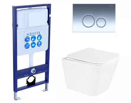 Комплект 3 в 1 инсталляция Акватек Standart 50 + Унитаз подвесной BelBagno Due с кнопкой хром INS-0000012 + BB3103CHR/SC + KDI-0000018