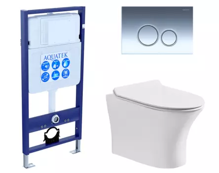 Комплект 3 в 1 инсталляция Акватек Standart 50 + Подвесной безободковый унитаз CeruttiSpa Bernina aria с кнопкой хром INS-0000012 + 7191 + KDI-0000018