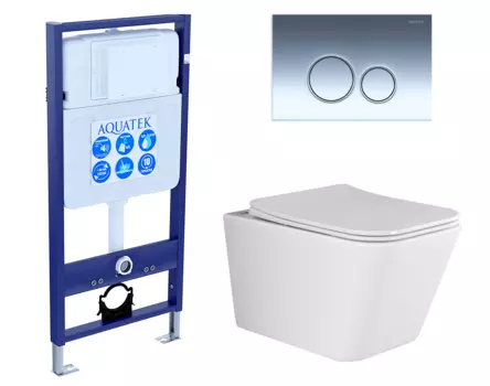 Комплект 3 в 1 инсталляция Акватек Standart 50 + Унитаз подвесной Ceramica Nova Metric Rimless CN3007 с кнопкой хром INS-0000012 + CN3007 + KDI-0000018