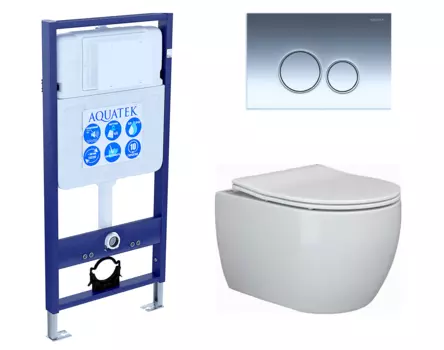Комплект 3 в 1 инсталляция Акватек Standart 50 + Унитаз подвесной Ceramica Nova Play CN3001 с кнопкой хром INS-0000012 + CN3001 + KDI-0000018