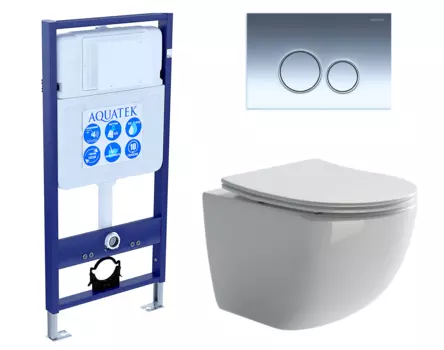 Комплект 3 в 1 инсталляция Акватек Standart 50 + Унитаз подвесной Ceramica Nova Forma CN3009 с кнопкой хром INS-0000012 + CN3009 + KDI-0000018