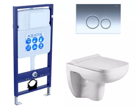 Комплект 3 в 1 инсталляция Акватек Standart 50 + Подвесной унитаз WeltWasser Kehlbach 004 GL-WT с кнопкой хром INS-0000012 + 10000003810 + KDI-0000018