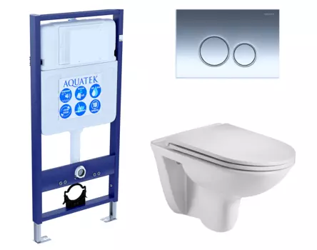 Комплект 3 в 1 инсталляция Акватек Standart 50 + Подвесной унитаз WeltWasser Baarbach 004 GL-WT с кнопкой хром INS-0000012 + 10000003811 + KDI-0000018