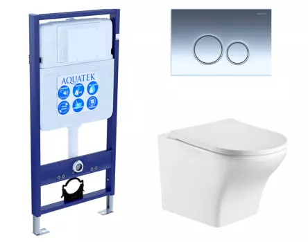 Комплект 3 в 1 инсталляция Акватек Standart 50 + Подвесной унитаз WeltWasser Odenbach 004 GL-WT с кнопкой хром INS-0000012 + 10000003704 + KDI-0000018