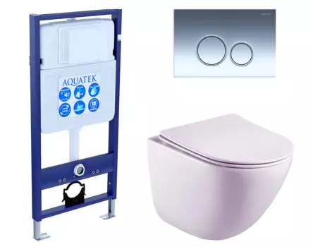 Комплект 3 в 1 инсталляция Акватек Standart 50 + Унитаз подвесной Esbano Lotus ESUPLOTUW с кнопкой хром INS-0000012 + ESUPLOTUW + KDI-0000018