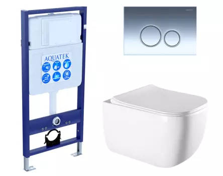 Комплект 3 в 1 инсталляция Акватек Standart 50 + Унитаз подвесной Vincea Form VT1-35 с кнопкой хром INS-0000012 + VT1-35 + KDI-0000018