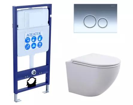 Комплект 3 в 1 инсталляция Акватек Standart 50 + Подвесной унитаз SinteSi EVI с кнопкой хром INS-0000012 + SIN-TS-EVI-151 + KDI-0000018