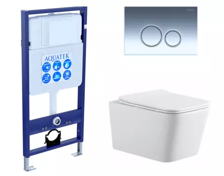 Комплект 3 в 1 инсталляция Акватек Standart 50 + Подвесной унитаз SinteSi BALTI с кнопкой хром INS-0000012 + SIN-TS-BLT-171 + KDI-0000018