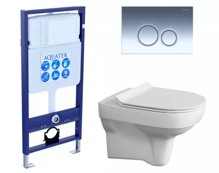 Комплект 3 в 1 инсталляция Акватек Standart 50 + Унитаз подвесной Cersanit City New clean on с кнопкой хром INS-0000012 + S-MZ-CITY-COn-S-DL-w + KDI-0000018