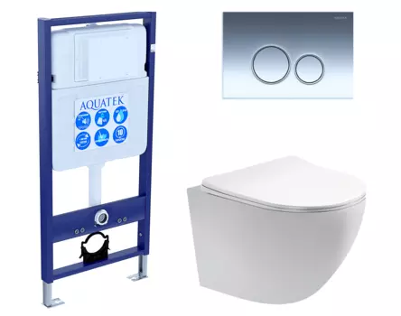 Комплект 3 в 1 инсталляция Акватек Standart 50 + Унитаз подвесной Акватек Европа AQ1900-00 с кнопкой хром INS-0000012 + AQ1900-00 + KDI-0000018