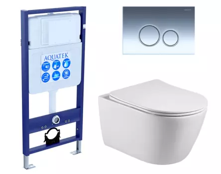 Комплект 3 в 1 инсталляция Акватек Standart 50 + Унитаз подвесной Акватек Вега AQ1905-00 с кнопкой хром INS-0000012 + AQ1905-00 + KDI-0000018
