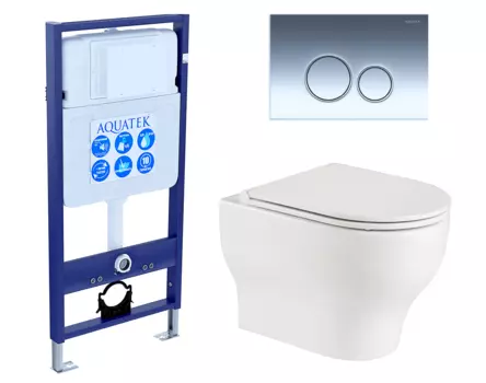 Комплект 3 в 1 инсталляция Акватек Standart 50 + Подвесной унитаз WeltWasser Erlenbach 004 GL-WT с кнопкой хром INS-0000012 + 10000003807 + KDI-0000018