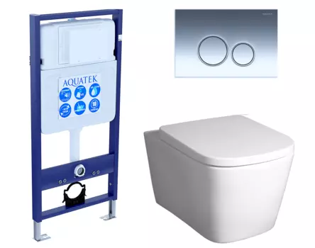 Комплект 3 в 1 инсталляция Акватек Standart 50 + Унитаз подвесной BelBagno Albano BB120CHR с кнопкой хром INS-0000012 + BB120CHR + BB120SC + KDI-0000018