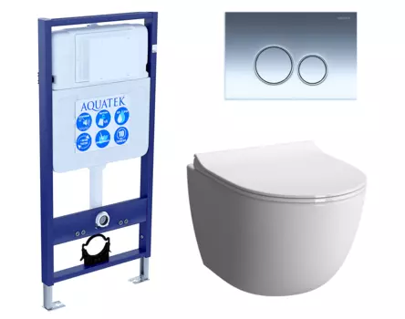 Комплект 3 в 1 инсталляция Акватек Standart 50 + Унитаз подвесной VitrA Sento 7748В003-0075 с кнопкой хром INS-0000012 + 7748B003-0075 + 130-003-009 + KDI-0000018
