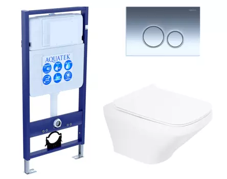 Комплект 3 в 1 инсталляция Акватек Standart 50 + Унитаз подвесной BelBagno Sela BB3201CHR с кнопкой хром INS-0000012 + BB3201CHR + BB3201SC + KDI-0000018