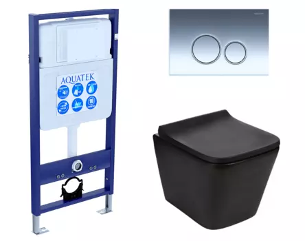 Комплект 3 в 1 инсталляция Акватек Standart 50 + Подвесной унитаз WeltWasser Gelbach 041 MT-BL черный с кнопкой хром INS-0000012 + 10000008262 + KDI-0000018