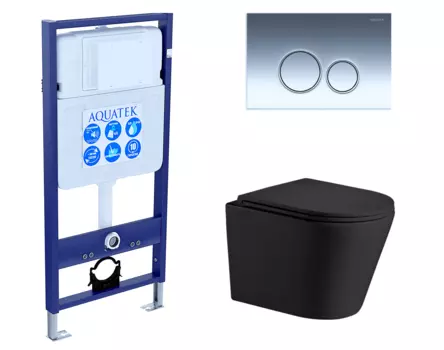 Комплект 3 в 1 инсталляция Акватек Standart 50 + Подвесной унитаз WeltWasser Salzbach 043 MT-BL черный с кнопкой хром INS-0000012 + 10000008258 + KDI-0000018