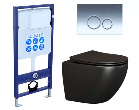 Комплект 3 в 1 инсталляция Акватек Standart 50 + Унитаз подвесной Ceramica Nova Metropol CN4002MB черный с кнопкой хром INS-0000012 + CN4002MB + KDI-0000018