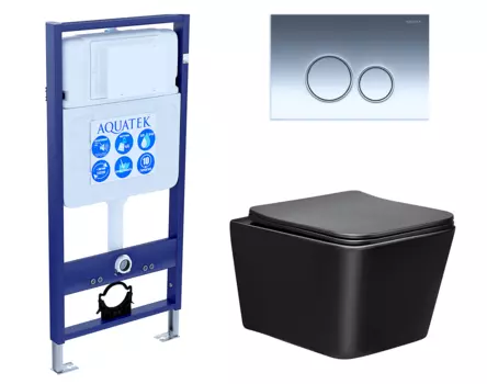 Комплект 3 в 1 инсталляция Акватек Standart 50 + Унитаз Vincea Q-Line VT1-12MB черный с кнопкой хром INS-0000012 + VT1-12MB + KDI-0000018