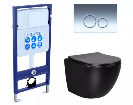 Комплект 3 в 1 инсталляция Акватек Standart 50 + Унитаз Vincea Globo VT1-14MB черный с кнопкой хром INS-0000012 + VT1-14MB + KDI-0000018
