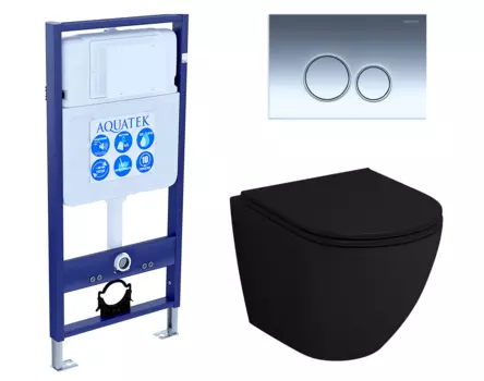 Комплект 3 в 1 инсталляция Акватек Standart 50 + Унитаз подвесной Grossman GR-4455BMS черный с кнопкой хром INS-0000012 + GR-4455BMS + KDI-0000018