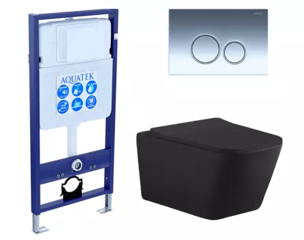 Комплект 3 в 1 инсталляция Акватек Standart 50 + Унитаз подвесной Aquanet Tavr-W BW 287011 черный с кнопкой хром INS-0000012 + 287011 + KDI-0000018