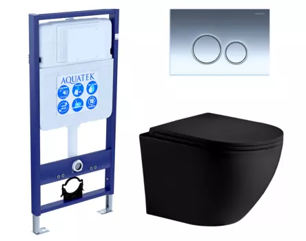 Комплект 3 в 1 инсталляция Акватек Standart 50 + Унитаз подвесной Weltwasser WW Merzbach 043 MT-BL черный с кнопкой хром INS-0000012 + 10000008255 + KDI-0000018
