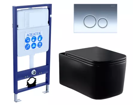 Комплект 3 в 1 инсталляция Акватек Standart 50 + Унитаз Vincea Ultra Rimless VT1-32MB черный с кнопкой хром INS-0000012 + VT1-32MB + KDI-0000018