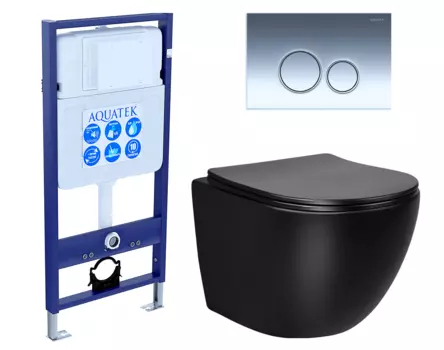Комплект 3 в 1 инсталляция Акватек Standart 50 + Унитаз Vincea Globo VT1-14SMB черный с кнопкой хром INS-0000012 + VT1-14SMB + KDI-0000018