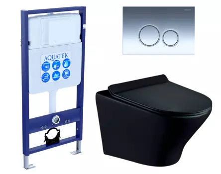 Комплект 3 в 1 инсталляция Акватек Standart 50 + Унитаз подвесной Esbano Aster ESUPASTEBM черный с кнопкой хром INS-0000012 + ESUPASTEBM + KDI-0000018