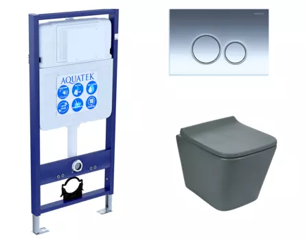 Комплект 3 в 1 инсталляция Акватек Standart 50 + Унитаз подвесной Weltwasser WW SK Gelbach 041 MT-GR серый с кнопкой хром INS-0000012 + 10000008263 + KDI-0000018