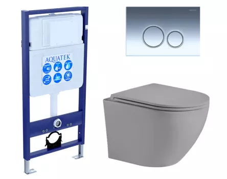 Комплект 3 в 1 инсталляция Акватек Standart 50 + Унитаз подвесной Weltwasser WW Merzbach 043 MT-GR серый с кнопкой хром INS-0000012 + 10000003708 + KDI-0000018