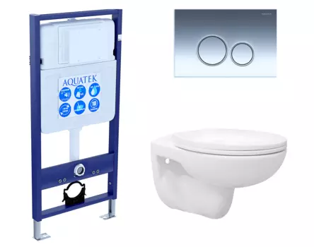 Комплект 3 в 1 инсталляция Акватек Standart 50 + Унитаз подвесной Enio Ekos EN0170571 с кнопкой хром INS-0000012 + EN0170571 + KDI-0000018