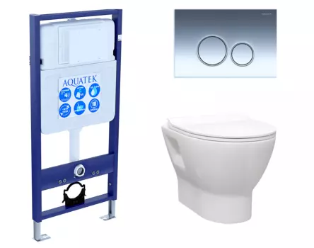 Комплект 3 в 1 инсталляция Акватек Standart 50 + Унитаз подвесной Enio Nativo EN1270551 с кнопкой хром INS-0000012 + EN1270551 + KDI-0000018